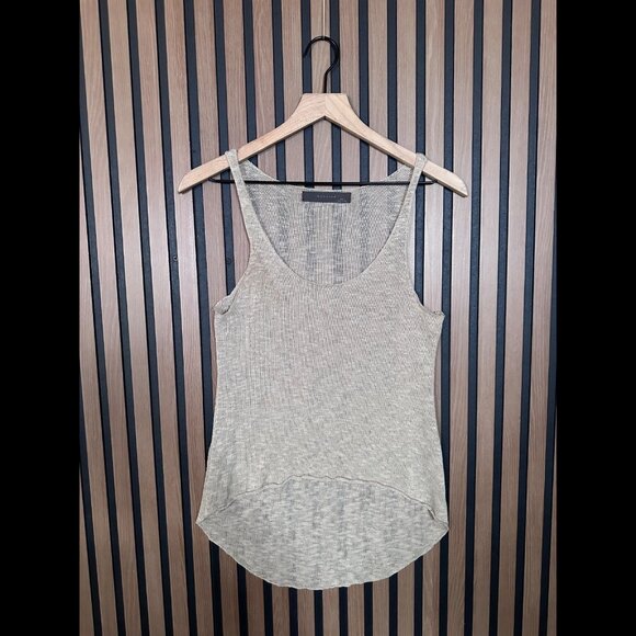 Madison Tank Top Small Womens Beige Open Knit High Low Linen Blend - Picture 1 of 6